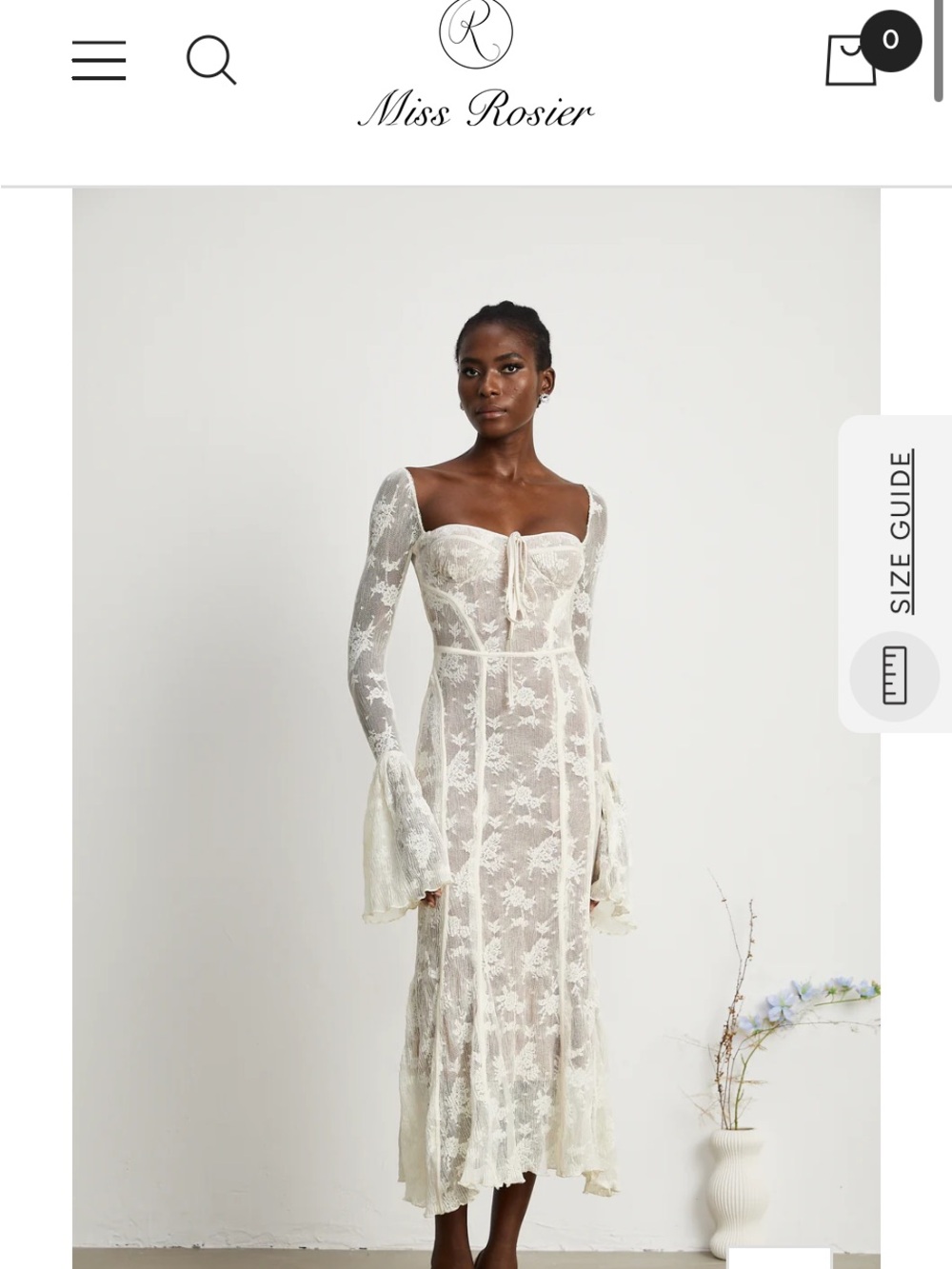 Miss Rosier Ivory Lace Long-Sleeve Midi Dress